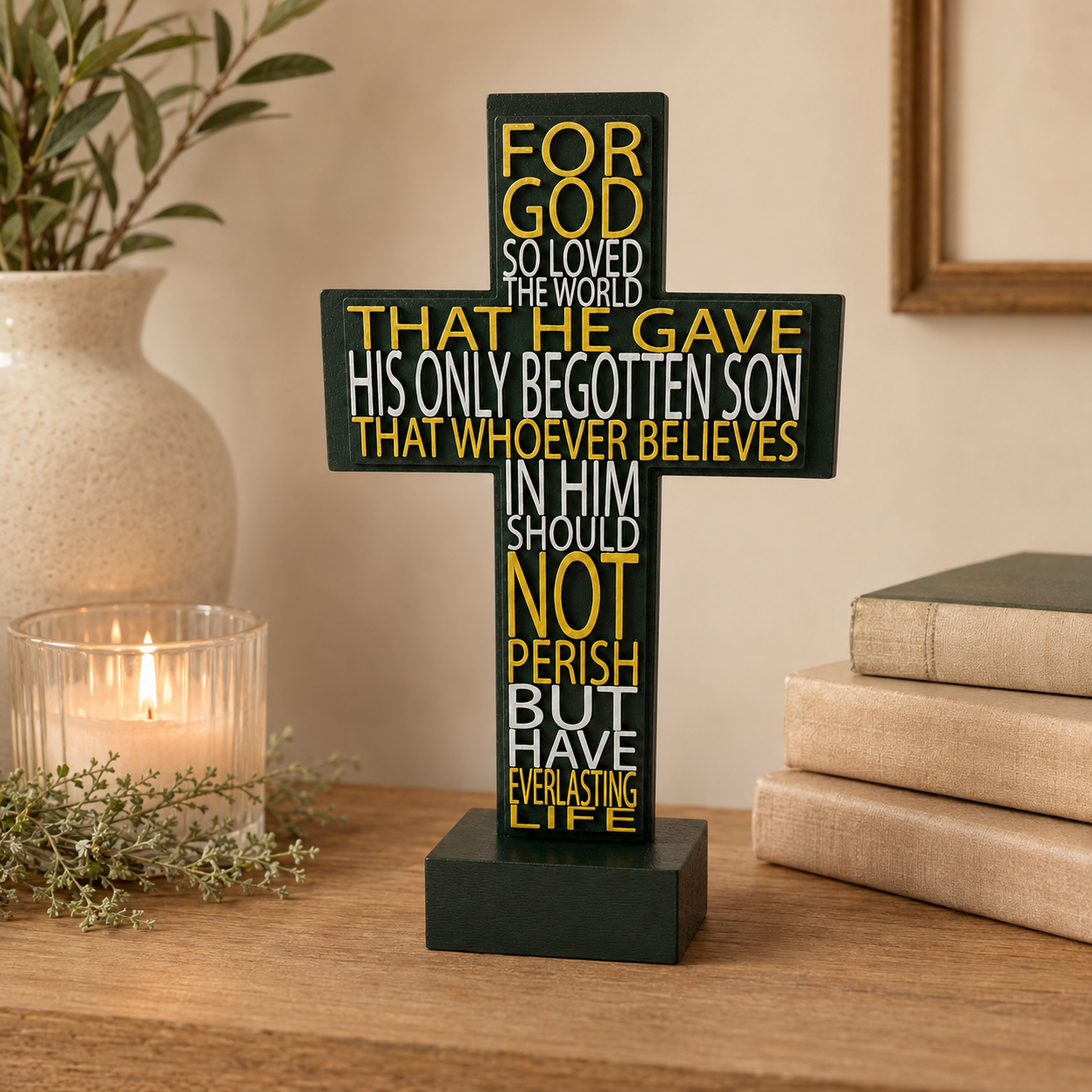 Everlasting Love John 3:16 Scripture Cross – Hunter Green Edition