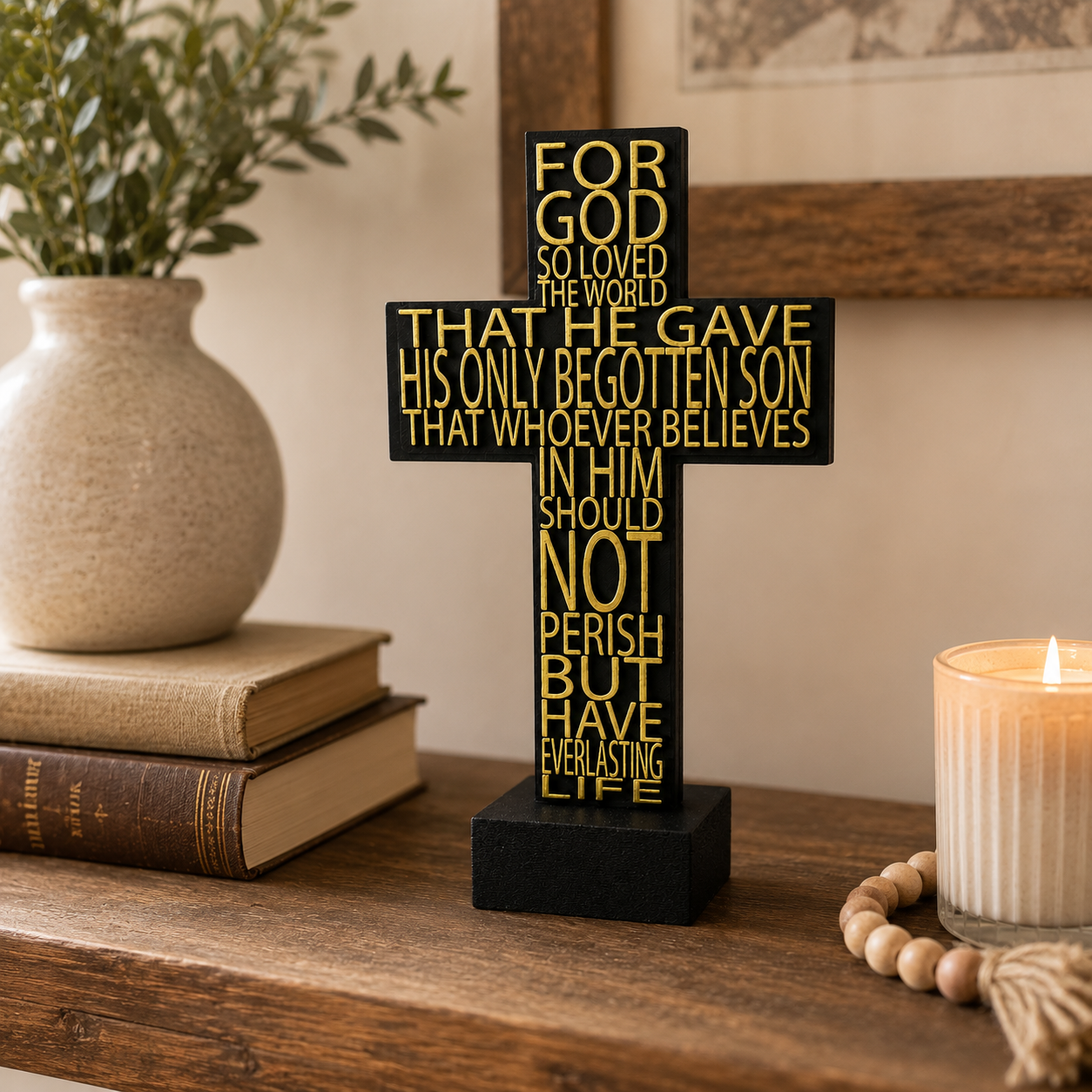 Everlasting Love John 3:16 Scripture Cross (Black)