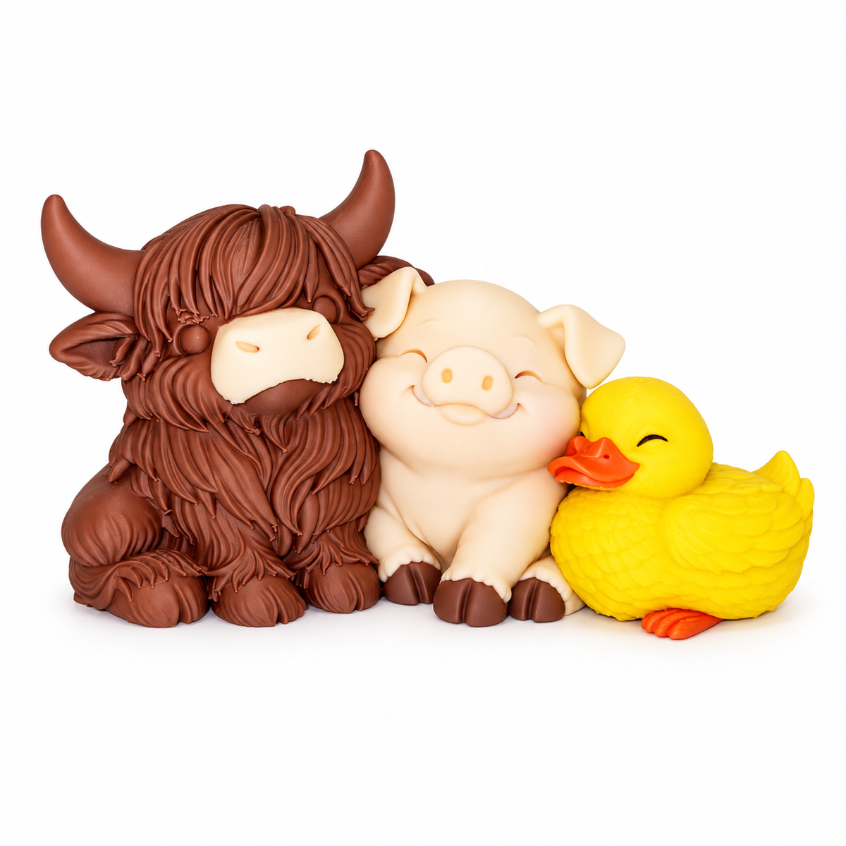 Pasture Pals – Highland Cow, Piglet & Duckling Figurine Set