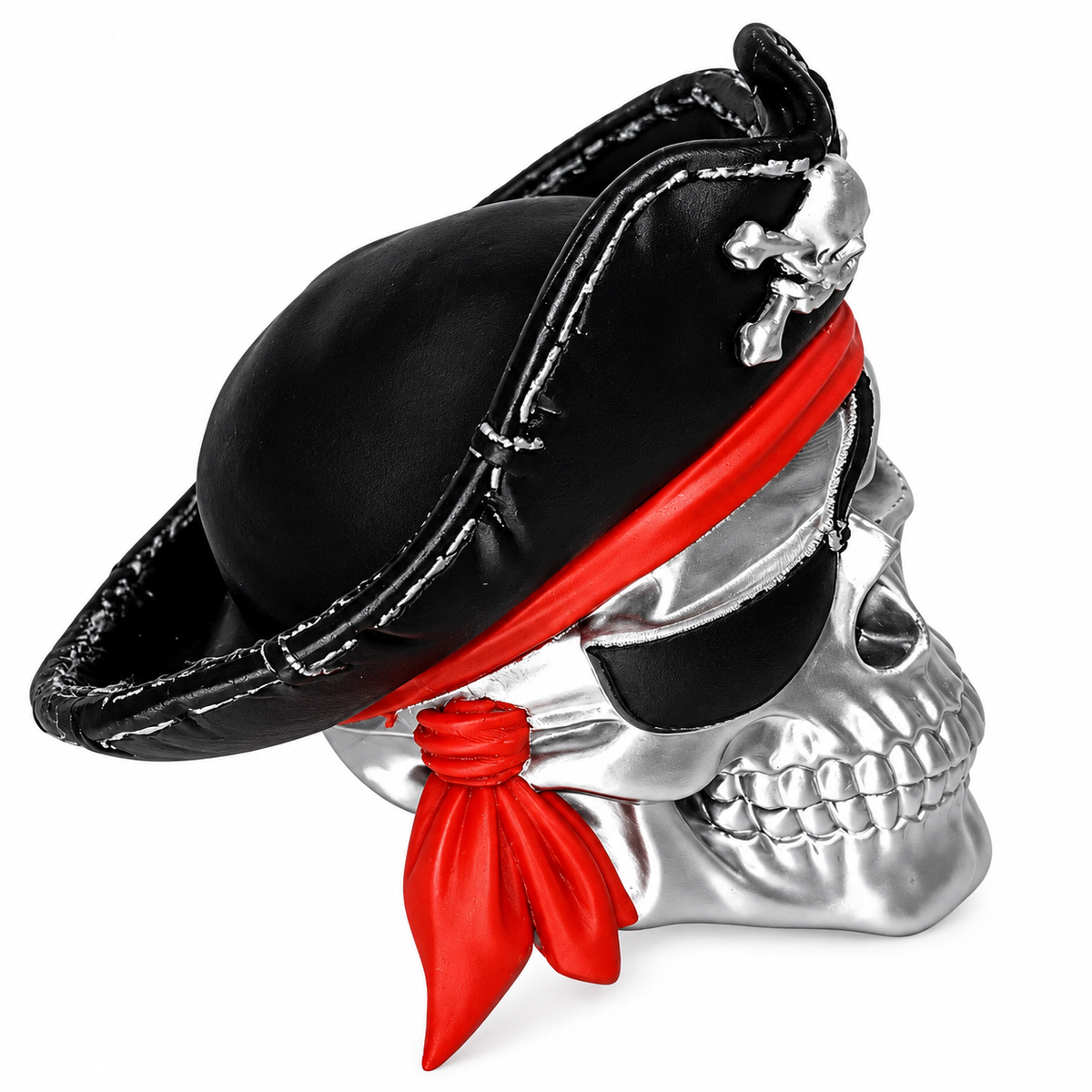 Crimson Corsair – Metallic Pirate Skull Tabletop Décor