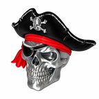 Crimson Corsair – Metallic Pirate Skull Tabletop Décor