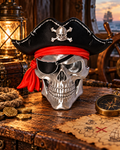 Crimson Corsair – Metallic Pirate Skull Tabletop Décor
