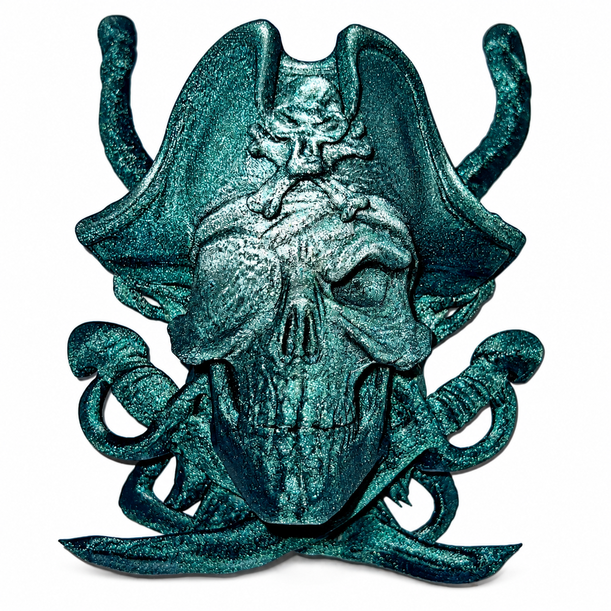 Cursed Captain – Emerald Abyss Pirate Skull Wall Hanging