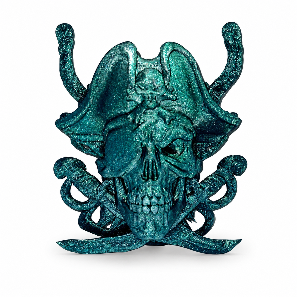 Cursed Captain – Emerald Abyss Pirate Skull Wall Hanging