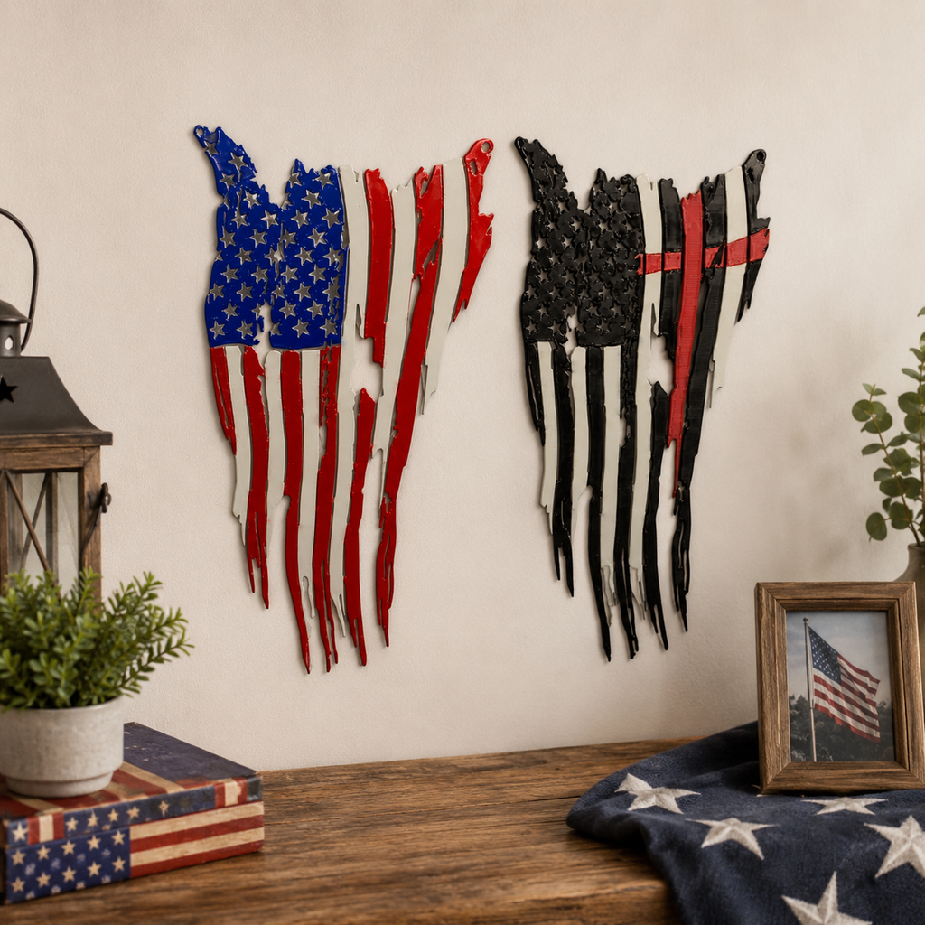 Tattered American Flag Sign